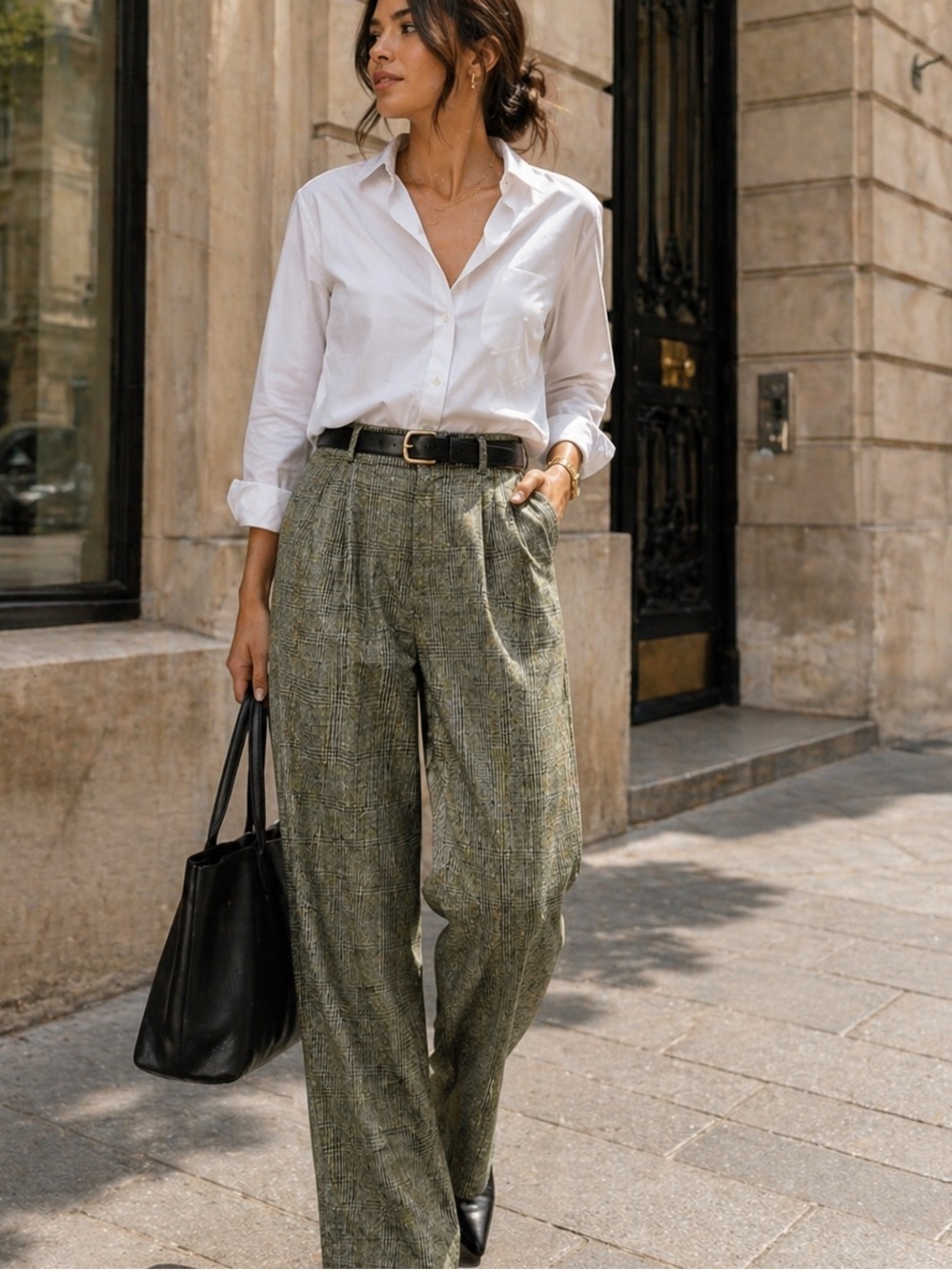 Vintage Escada Wool Blend Check Tweed Trousers in Earthy Tones Size 46 Euro